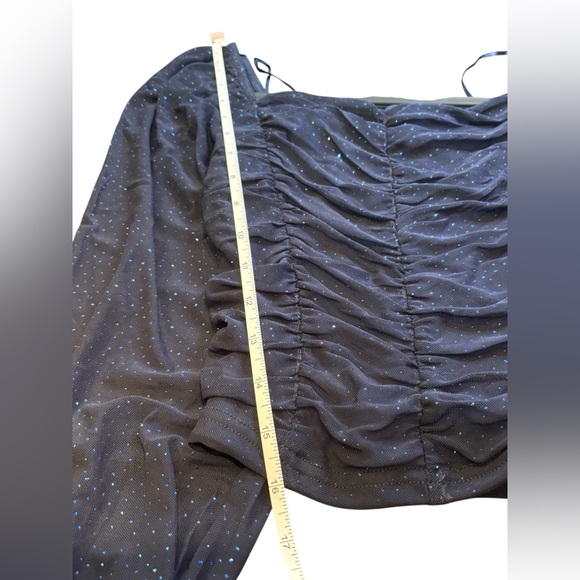 Urban Heritage Night Out Navy Sparkle Ruched Mesh Top Long Sleeve L - Picture 4 of 10